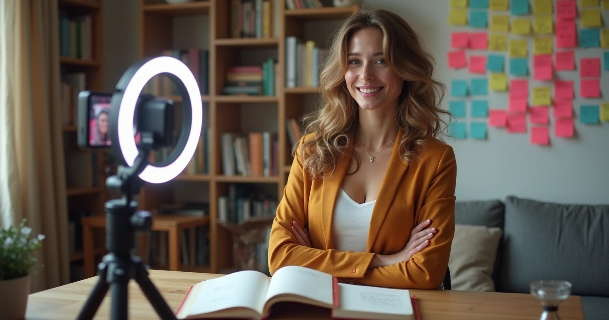 Coach gravando vídeo para TikTok com celular e iluminação 