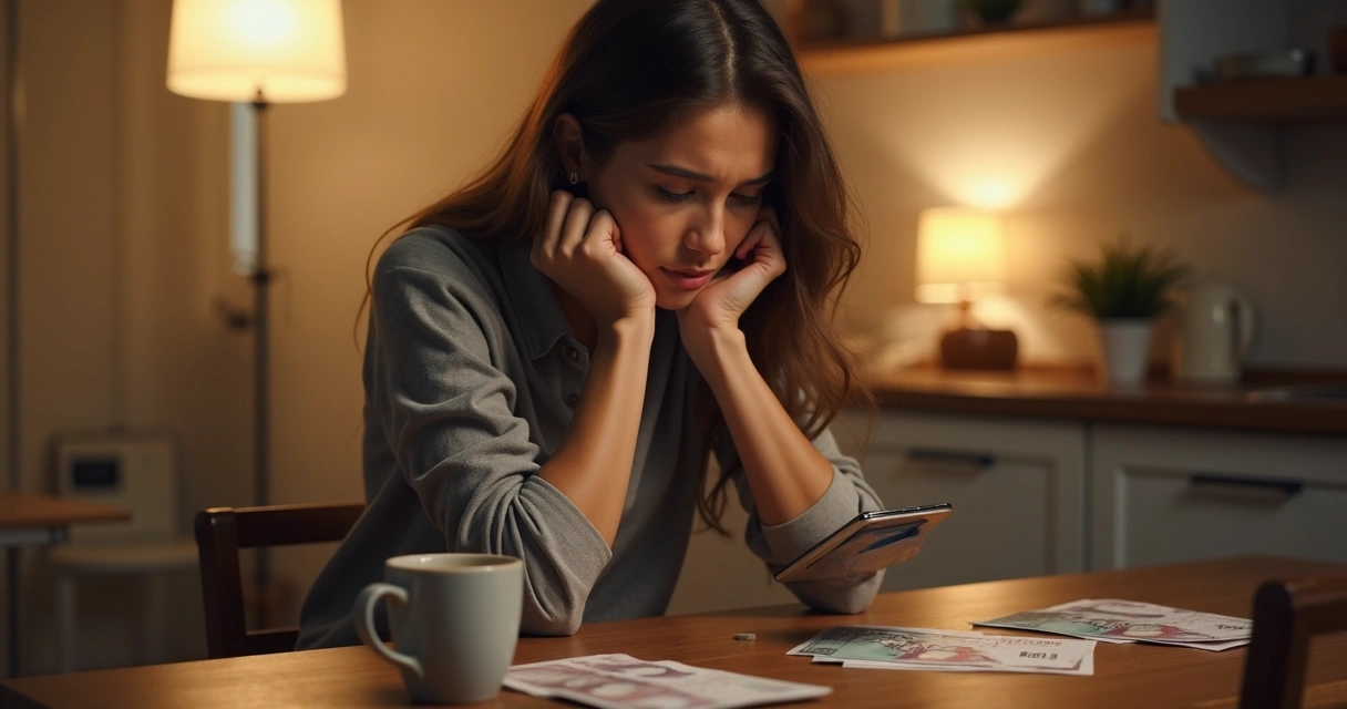 Mulher olhando saldo do cartão no celular