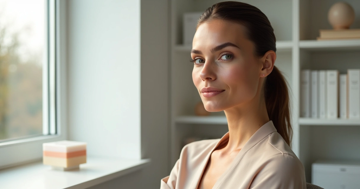 Mulher em perfil seguro destacando contorno facial definido 