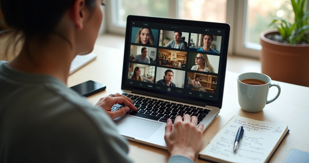 Pessoa organizando imagens de referência em notebook para gerar vídeo com IA 