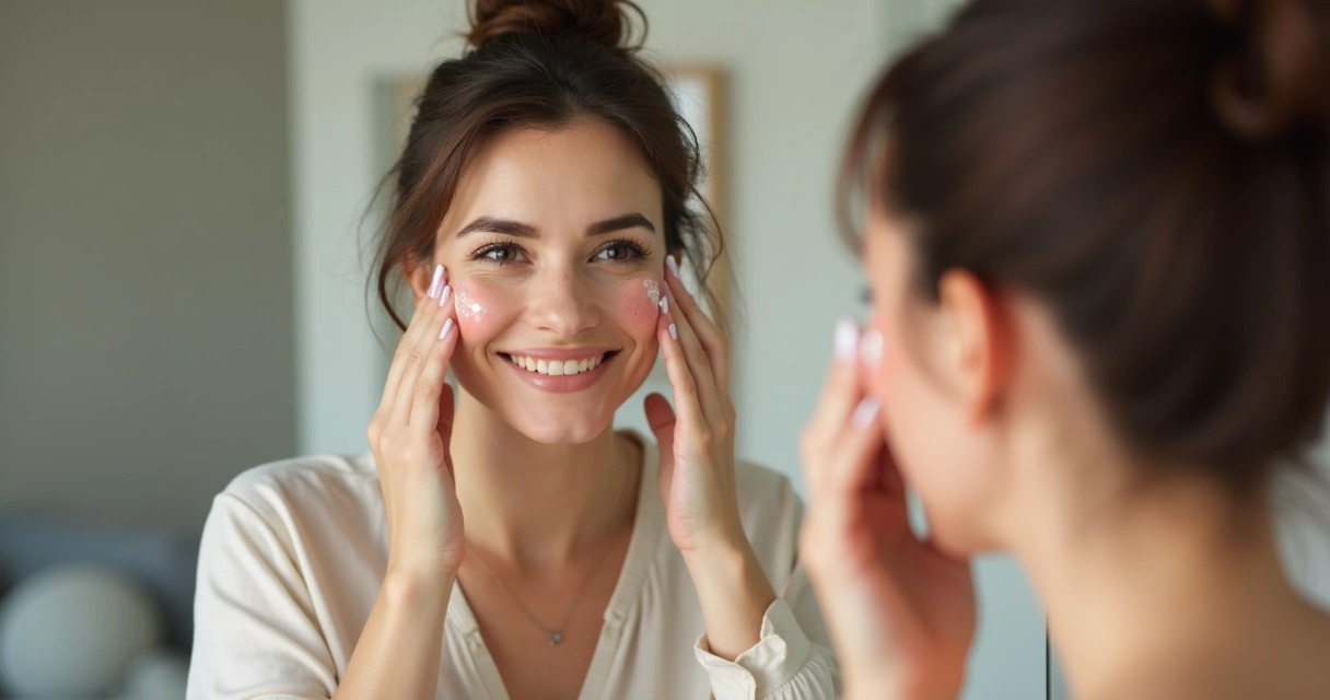 Mulher cuidando do rosto após microagulhamento