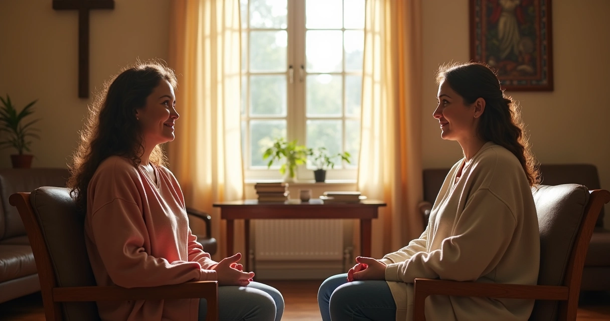 Mulheres conversando, mostrando respeito e empatia uma com a outra 