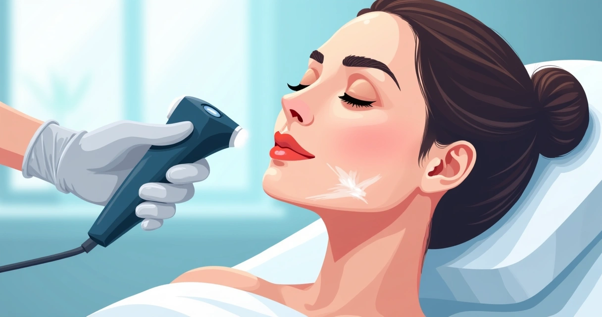 Mulher recebendo tratamento facial de lifting com ultrassom 