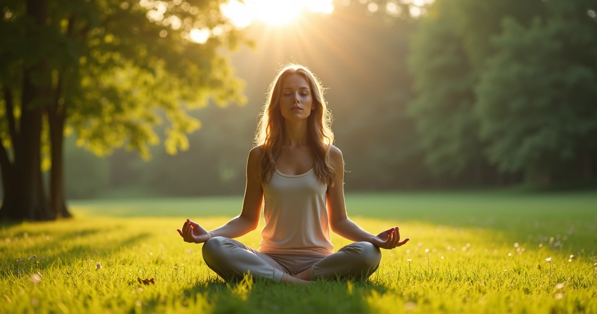 Pessoa sentada em meditação em meio à natureza 