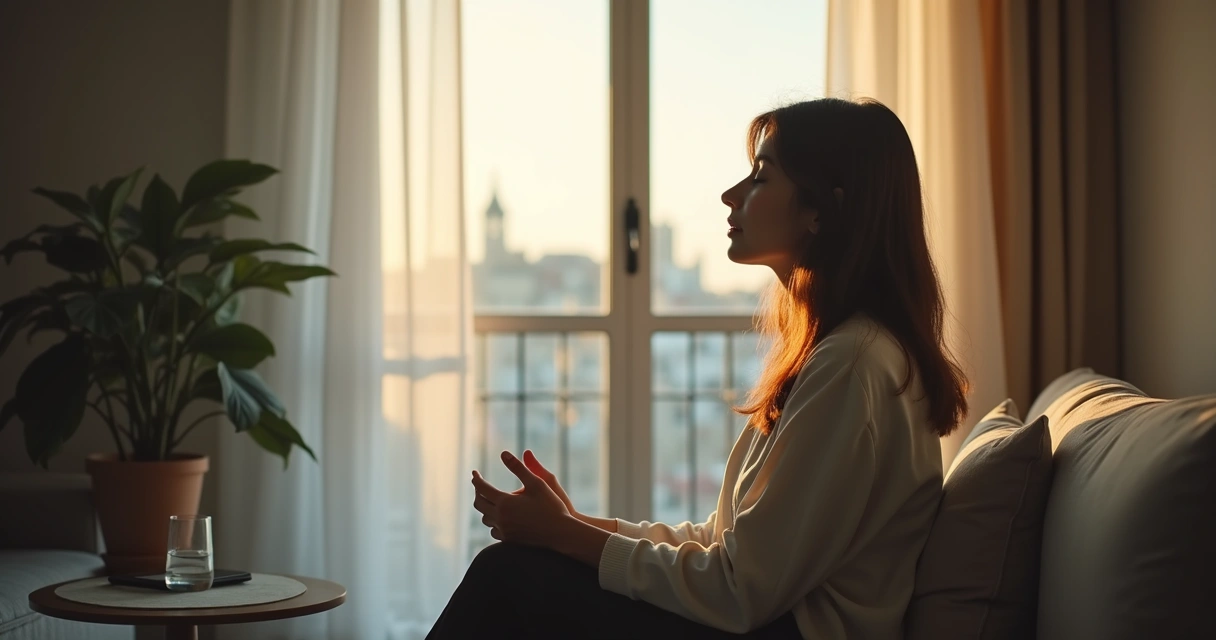 Pessoa respirando em pausa silenciosa 