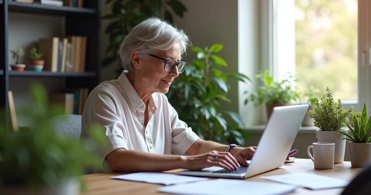 Mulher conferindo pedidos de clientes em home office com notebook 