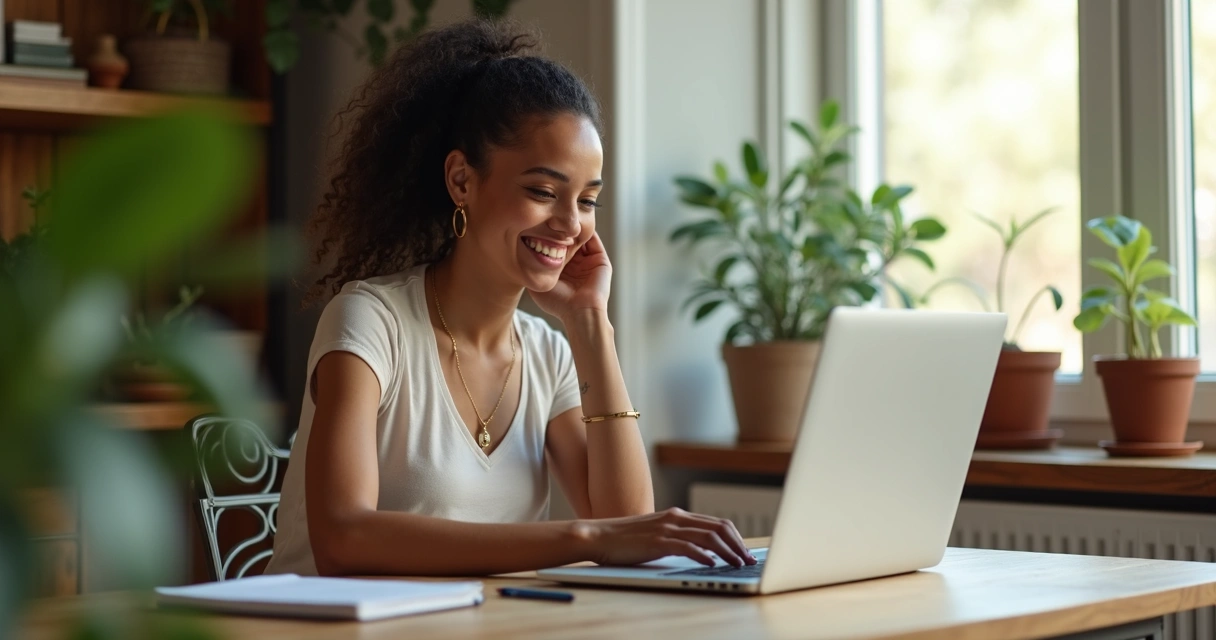 Mulher empreendedora trabalhando em casa no notebook