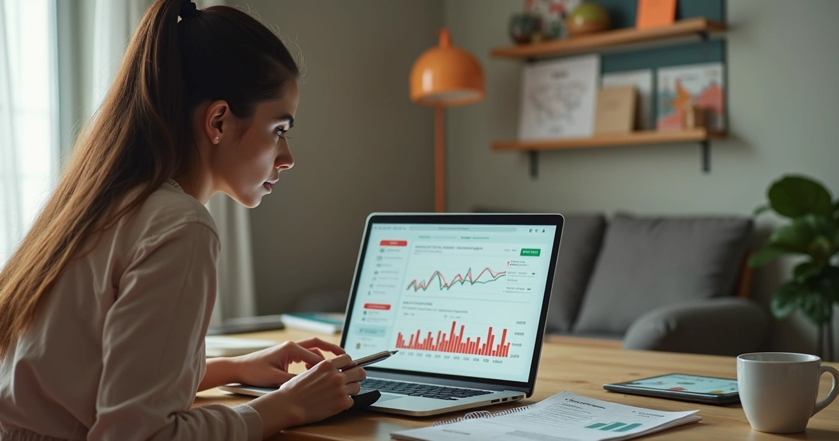 Empreendedora analisando finanças do negócio em cenário de crise econômica 