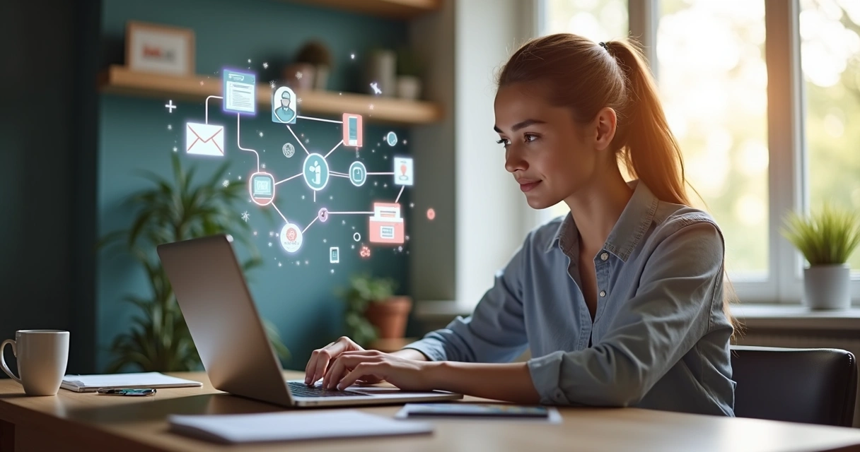 Mulher trabalhando no notebook em um escritório moderno 