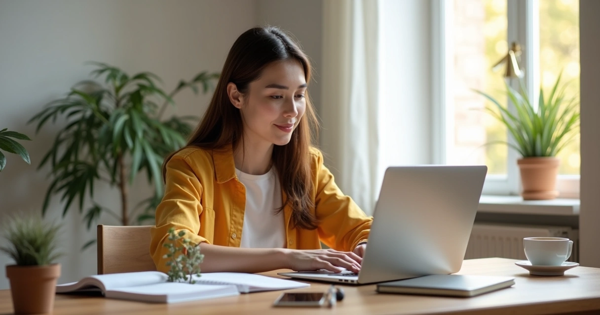 Mulher trabalhando no computador em home office 