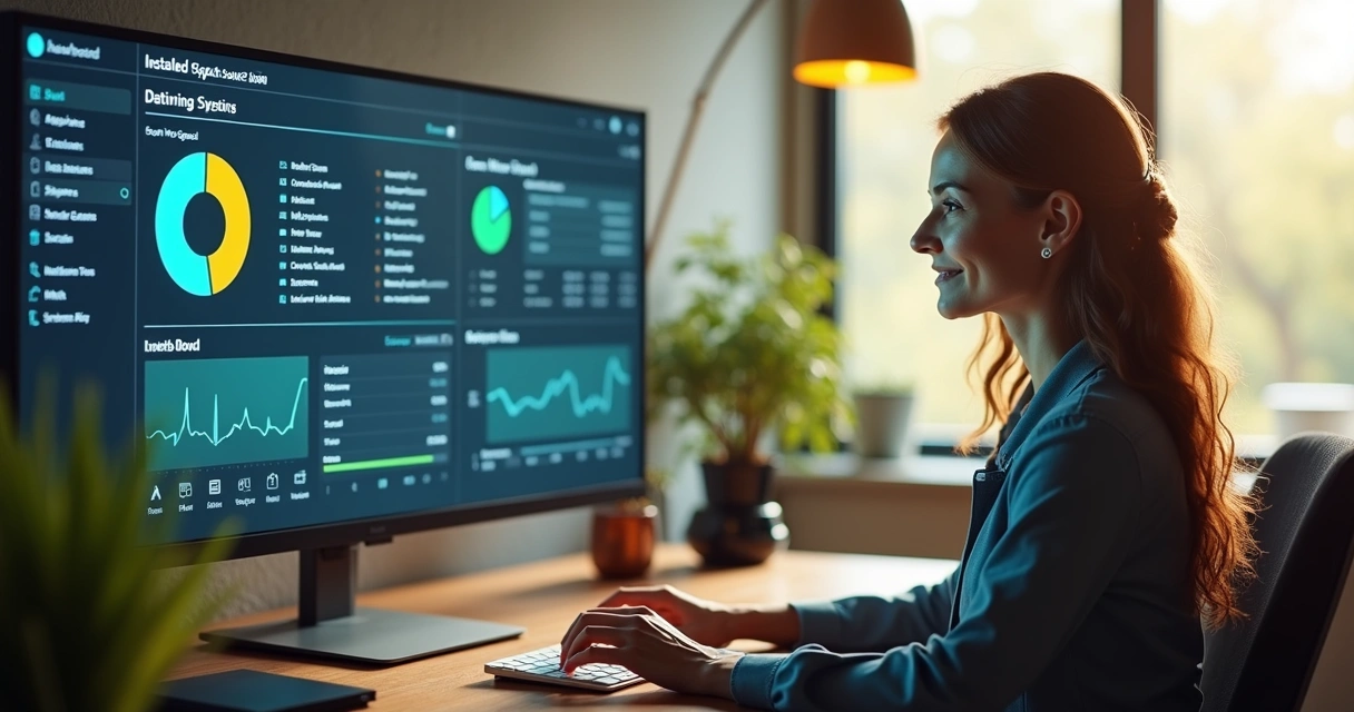 Mulher empreendedora olhando painel da W8 Hub 