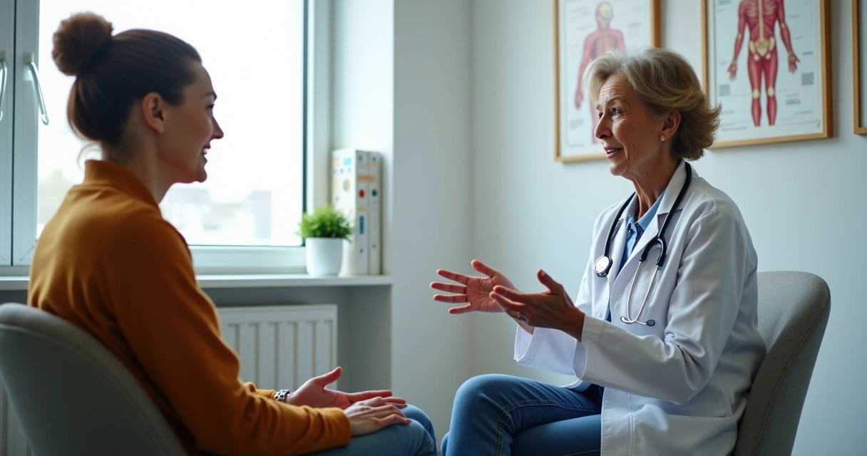 Paciente mulher ouvindo médica endocrinologista em consultório moderno 