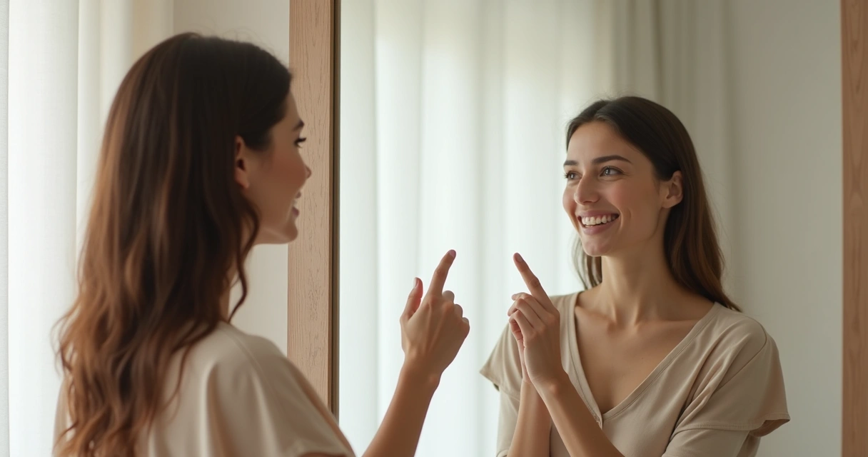 Mulher olhando para o próprio reflexo em espelho 
