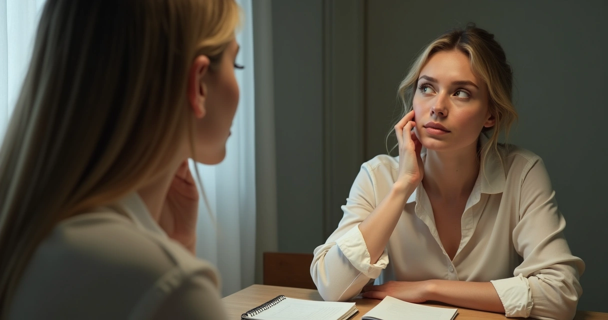 Mulher olhando seu reflexo no espelho em ambiente calmo