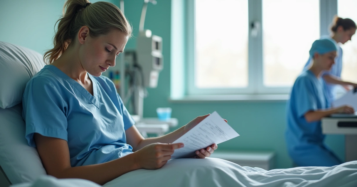 Mulher realiza exame médico em ambiente hospitalar