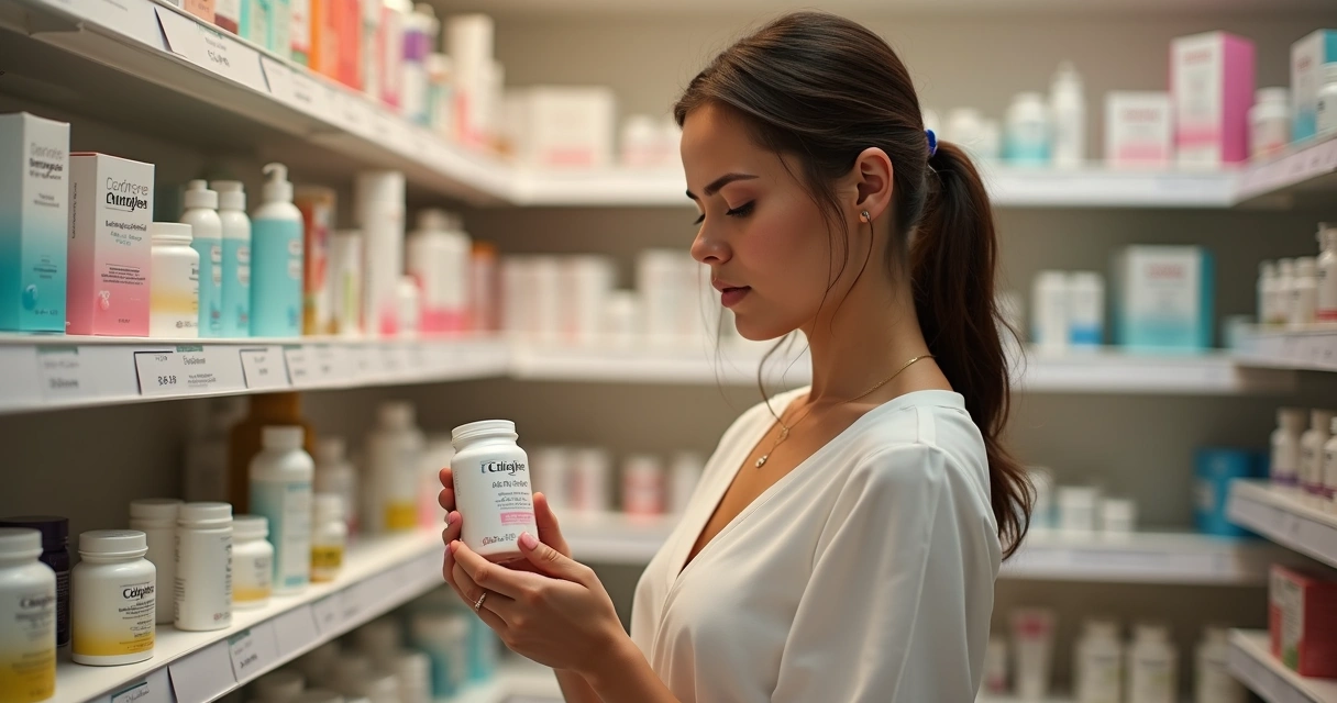 Mulher olhando embalagem de suplemento de colágeno