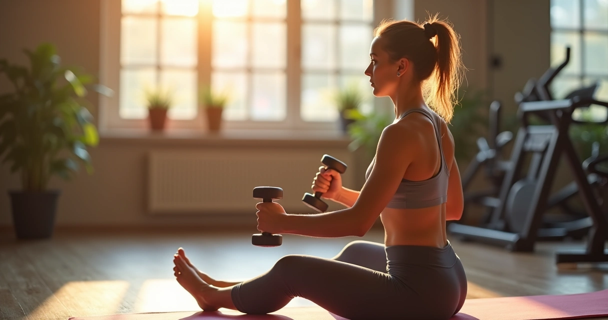 Mulher segurando halteres durante treino de força 