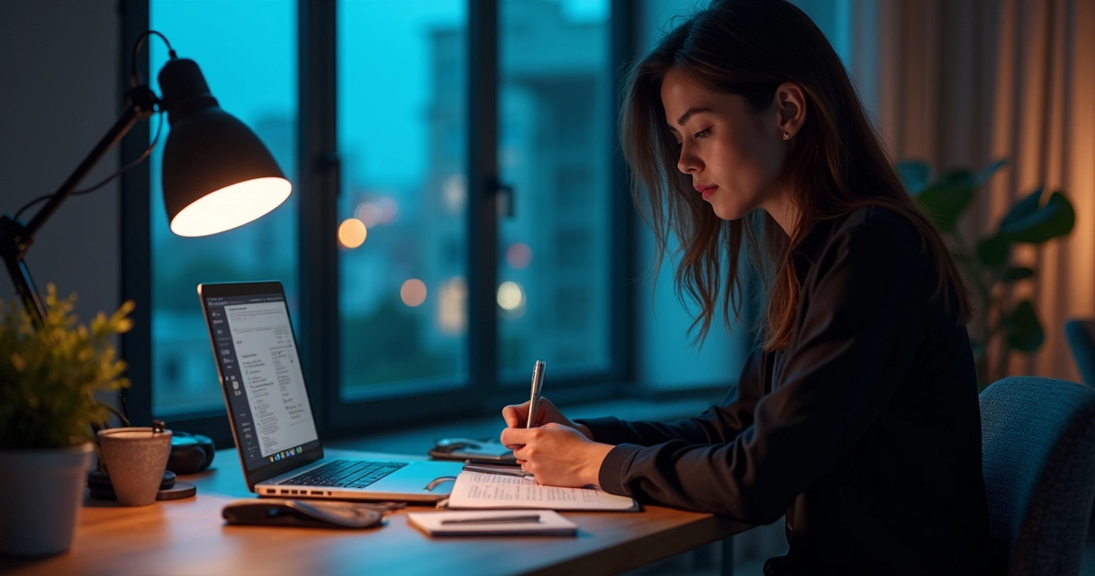 Mulher freelancer editando vídeos em notebook 