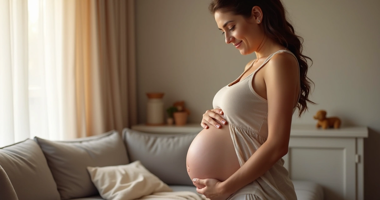 Mulher grávida de 10 semanas com as mãos na barriga