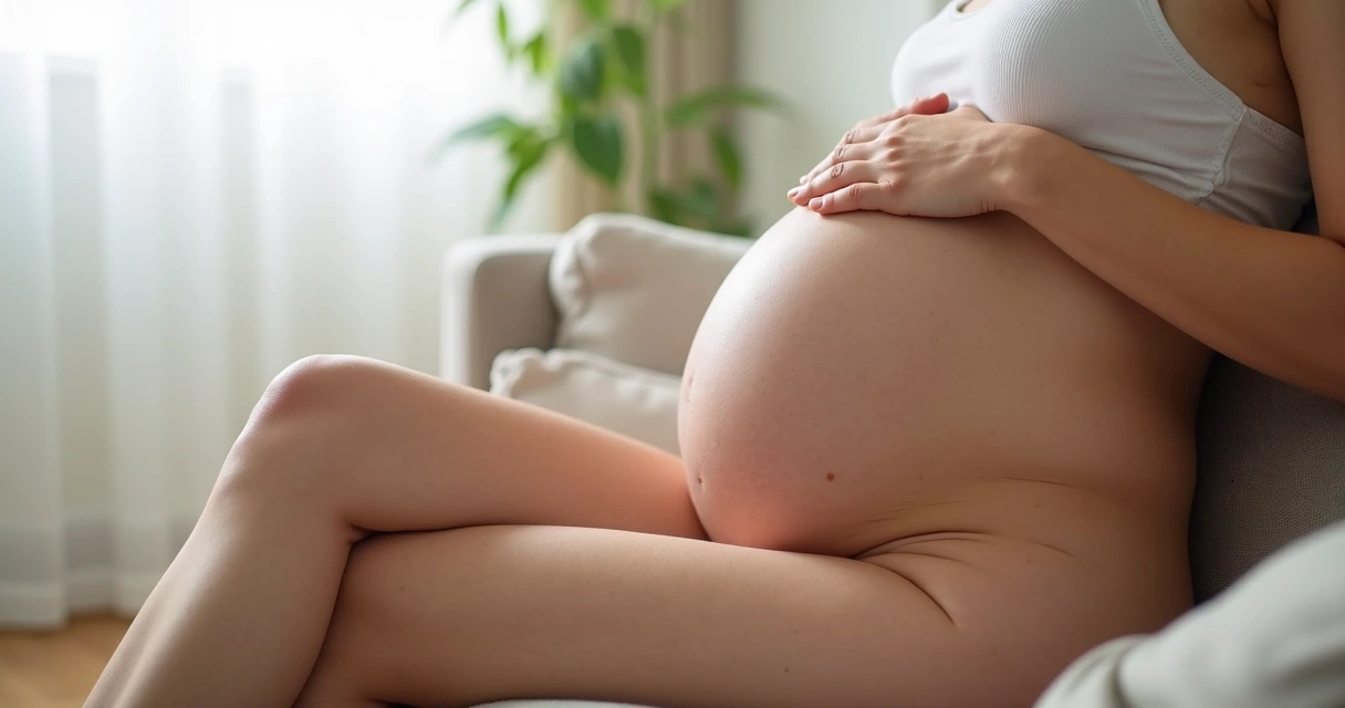 Mulher grávida com veias aparentes nas pernas