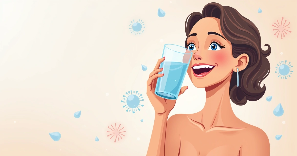 Mulher segurando um copo de água com expressão de bem-estar 