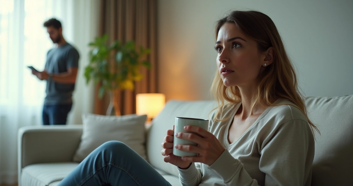 Mulher séria percebendo manipulação emocional em conversa cotidiana 