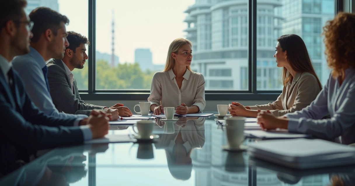 Mulher insegura em uma sala de reunião de escritório