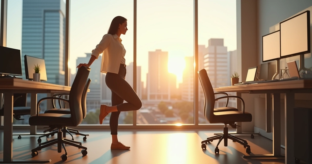 Mulher se levantando da cadeira no escritório 