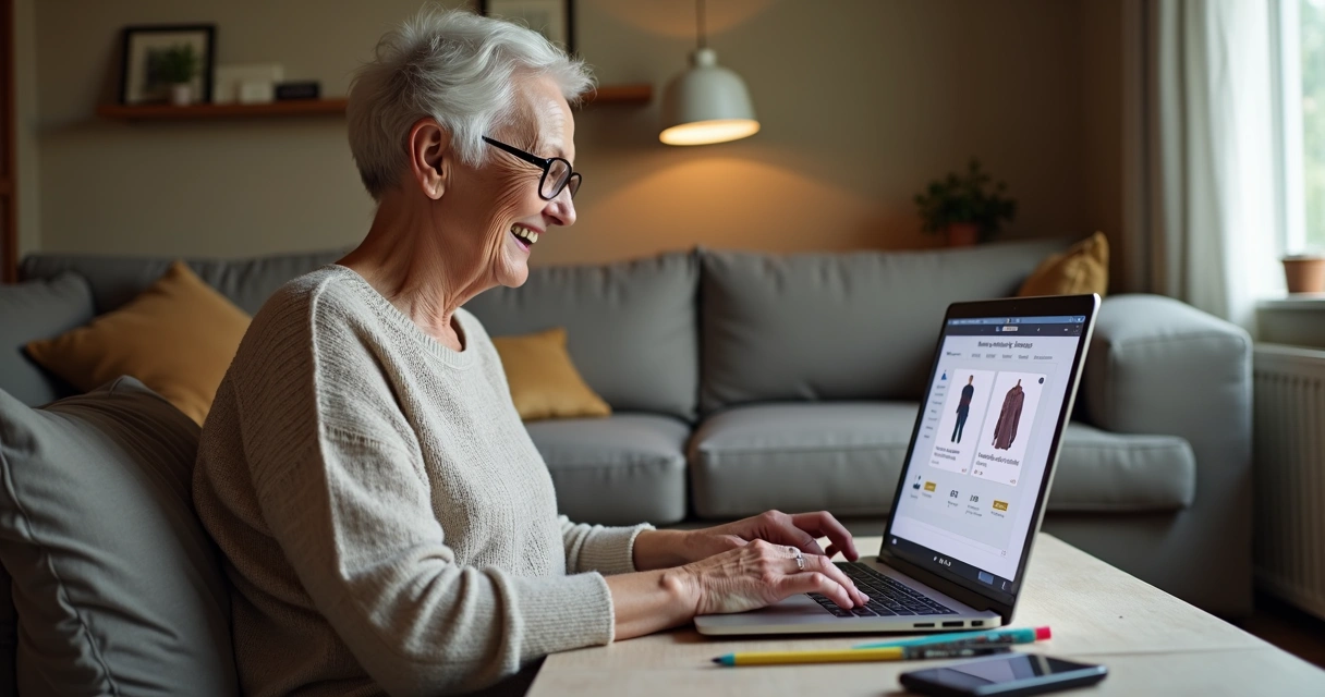Mulher madura fazendo venda online pelo notebook 