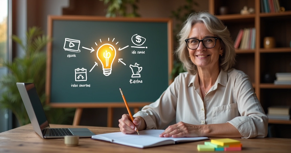 Mulher madura desenhando mapa de ideias digitais em quadro iluminado 