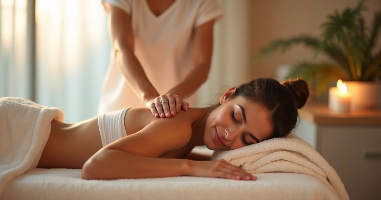 Mulher recebendo massagem em clínica de estética 