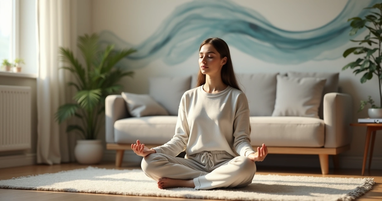Mulher sentada em posição de meditação praticando autorregulação emocional 