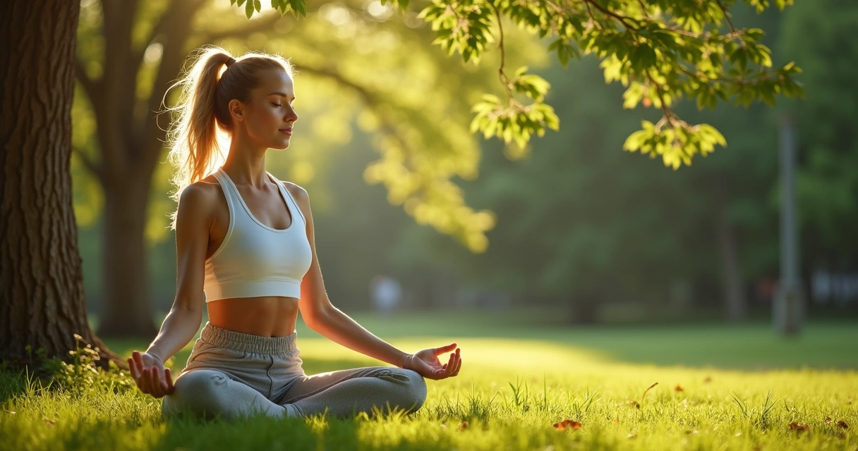 Mulher meditando em meio à natureza 
