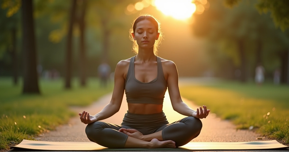 Pessoa sentada meditando em um parque com foco na consciência corporal 