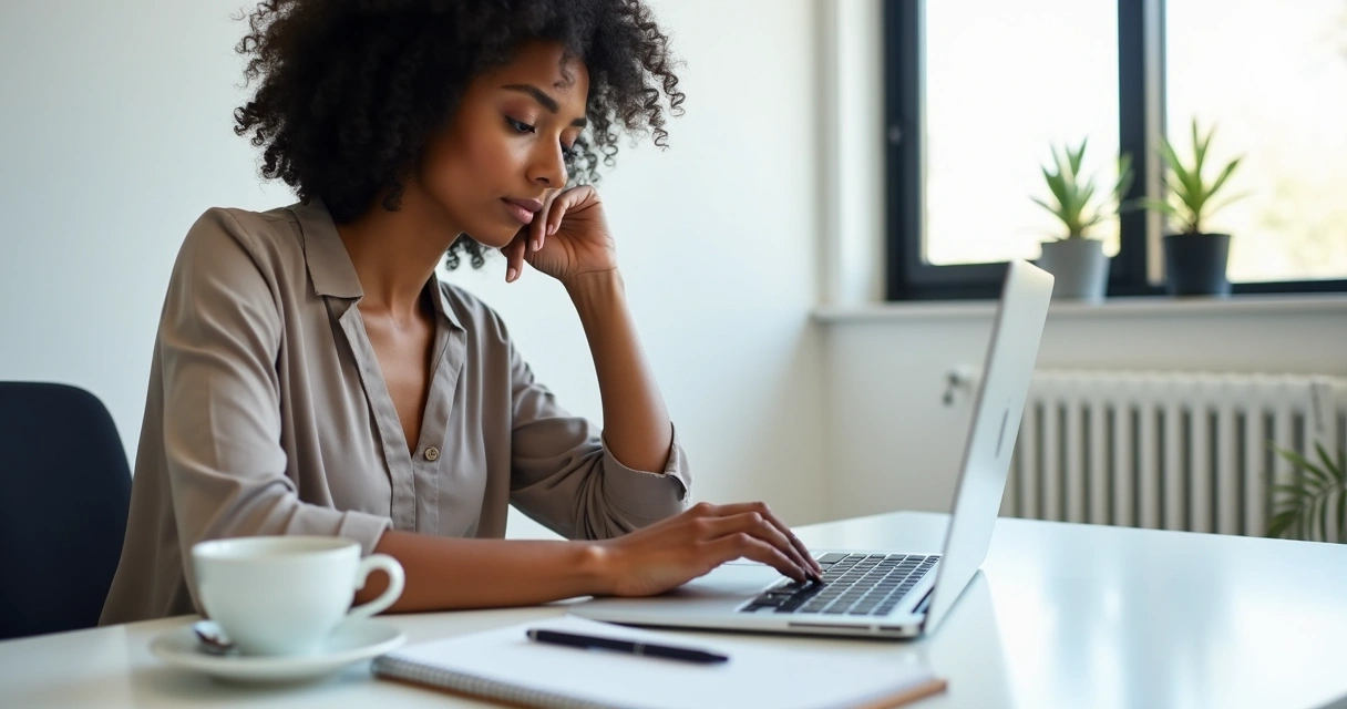 Mulher atualizando lista de e-mails no notebook 