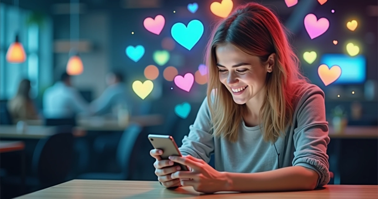 Jovem mulher olhando para celular, expressando diferentes emoções diante da tela 