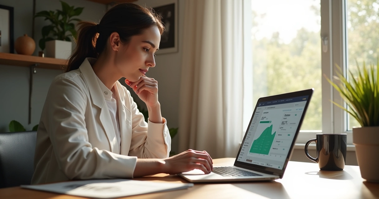 Mulher usando laptop trabalhando com marketing de afiliados
