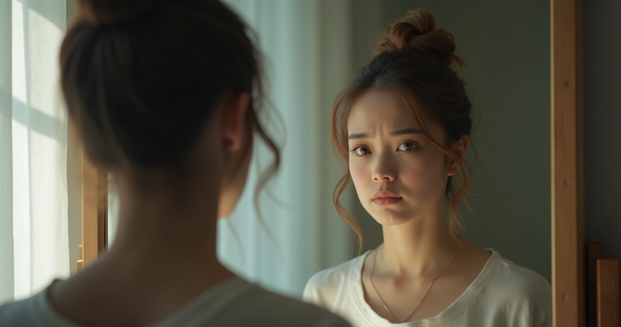 Mulher olhando o próprio reflexo no espelho 