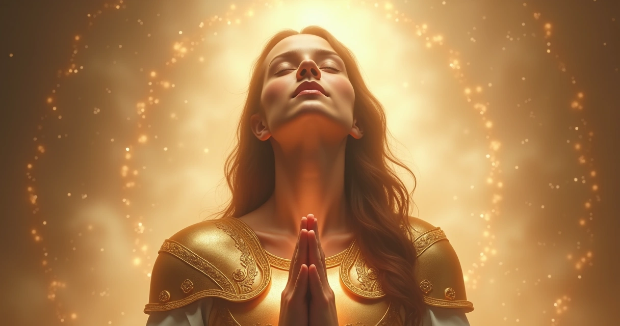Mulher orando em posição de paz com luz suave 
