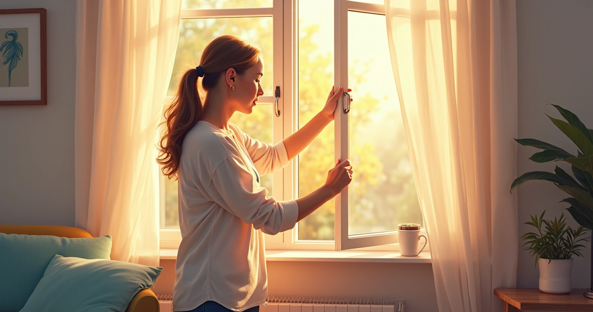 Mulher organizando casa com luz suave de primavera 