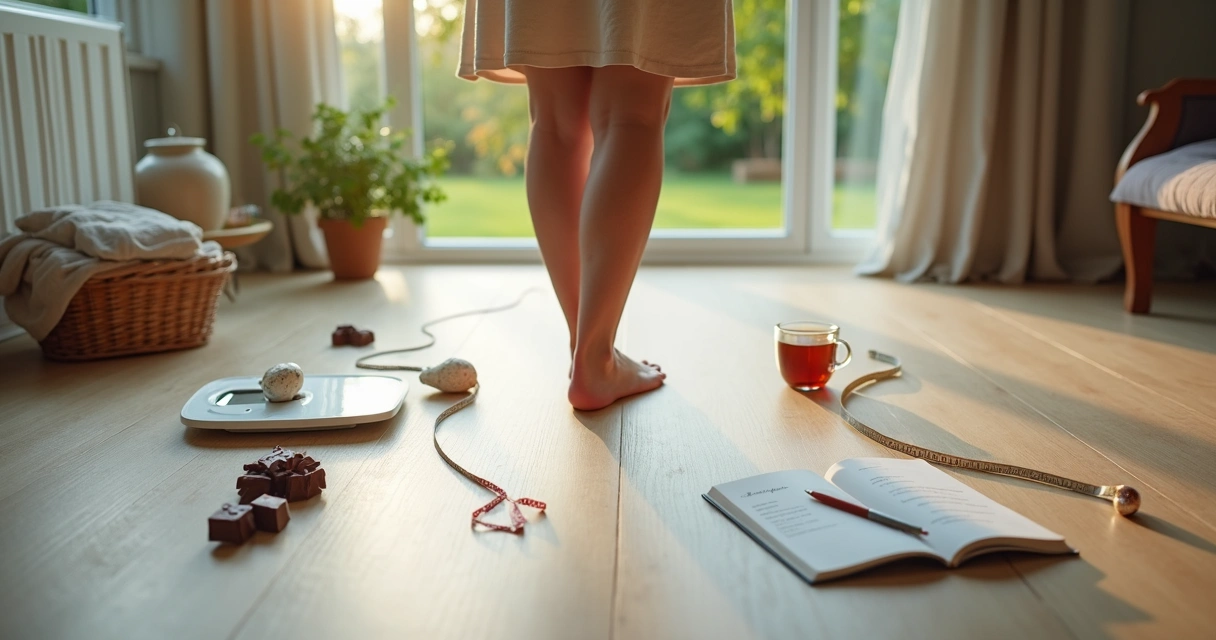 Mulher pós-Páscoa olhando para duas estradas no chão, uma rígida e outra leve 