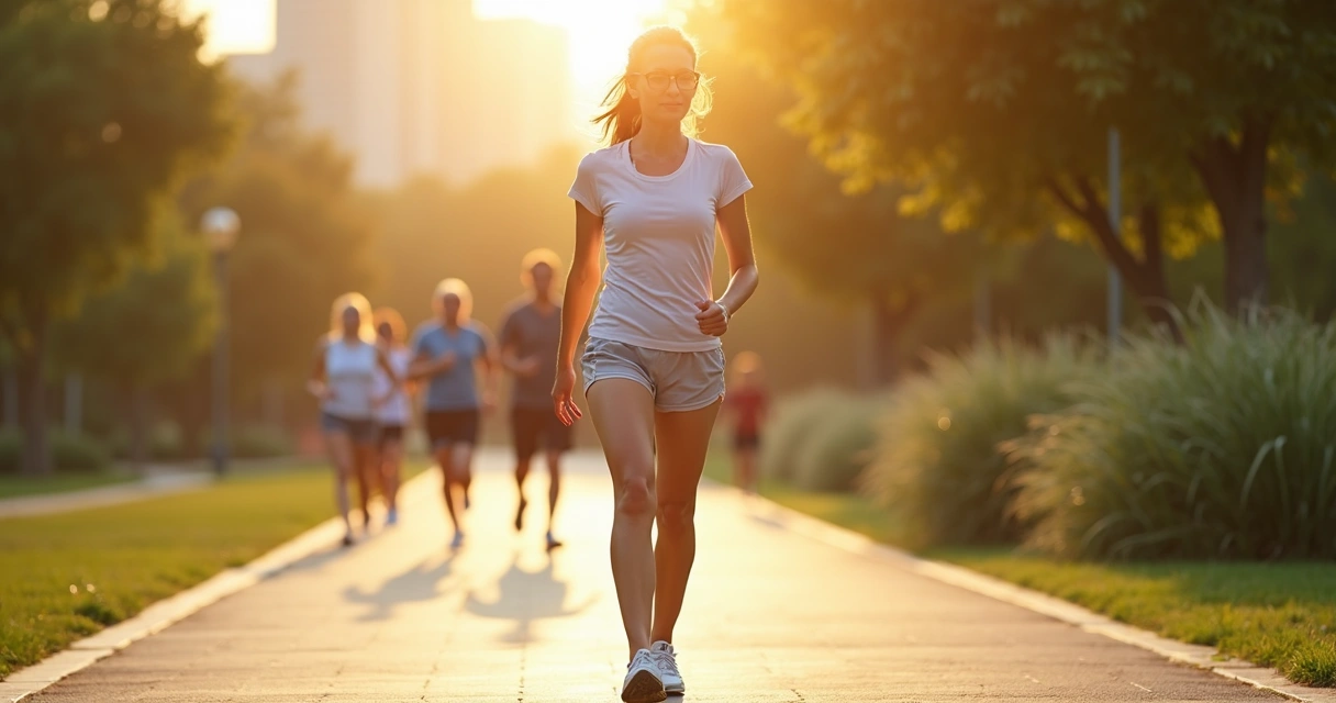 Mulher caminhando ao ar livre exibindo pernas saudáveis e sem varizes 