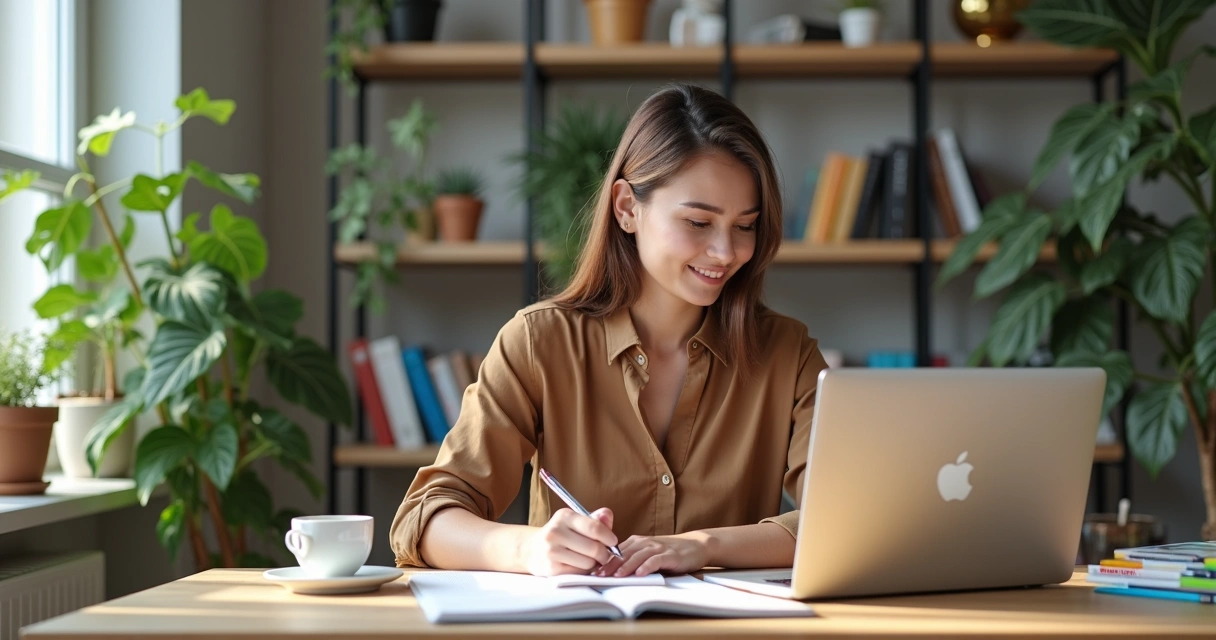 Mulher fazendo planejamento diário em escritório 