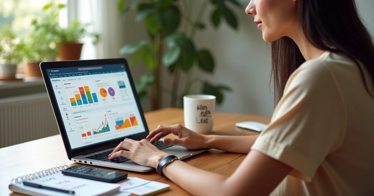 Empreendedora analisando estratégias de micro-ofertas no notebook 