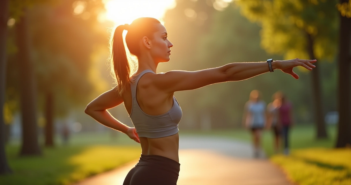 Mulher fazendo exercícios físicos ao ar livre no amanhecer 