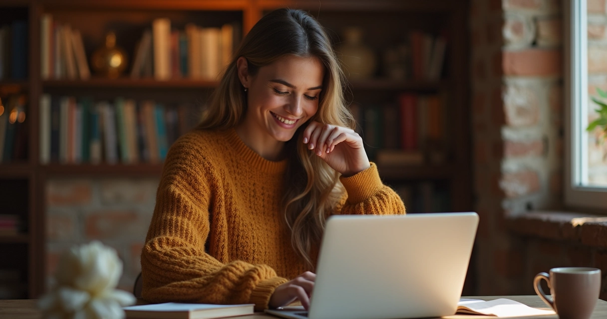 Mulher sorridente após consulta de baralho cigano online 