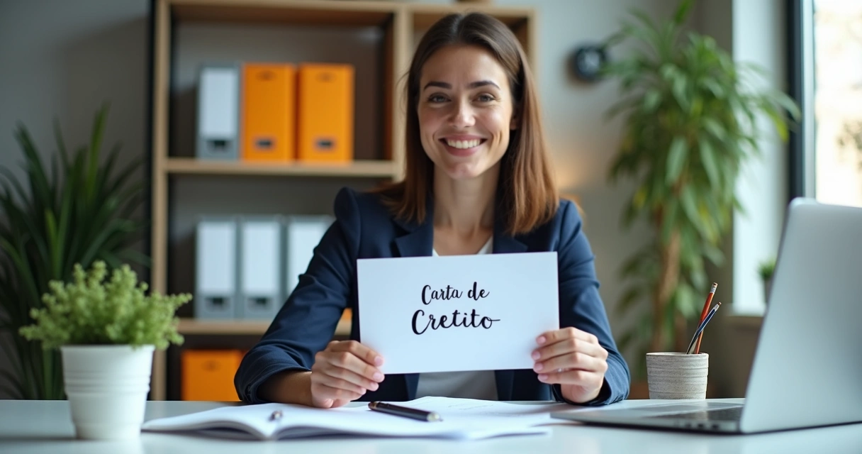 Mulher sorrindo com carta de crédito em mãos