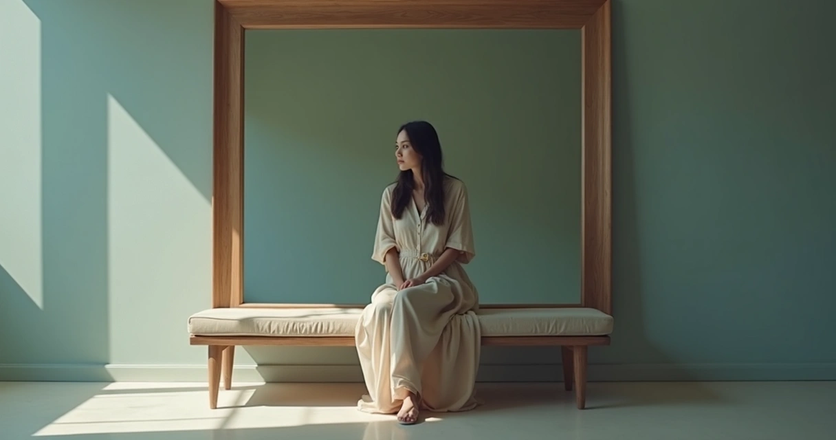 Mulher refletindo diante de um espelho 