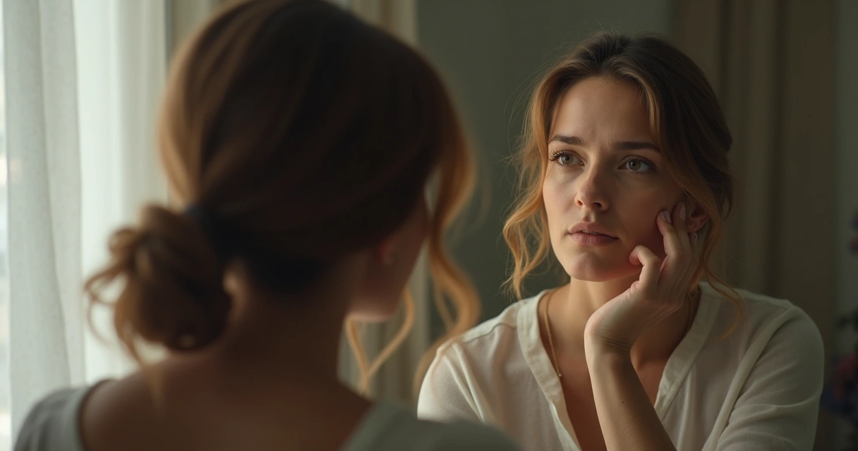 Mulher olhando para si mesma em um espelho 