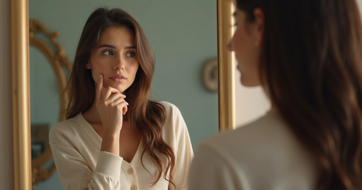 Mulher olhando para o próprio reflexo no espelho 